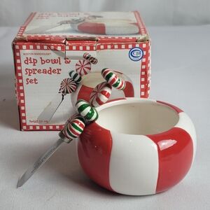 Boston Warehouse Christmas Peppermint Bowl and Spreader Set